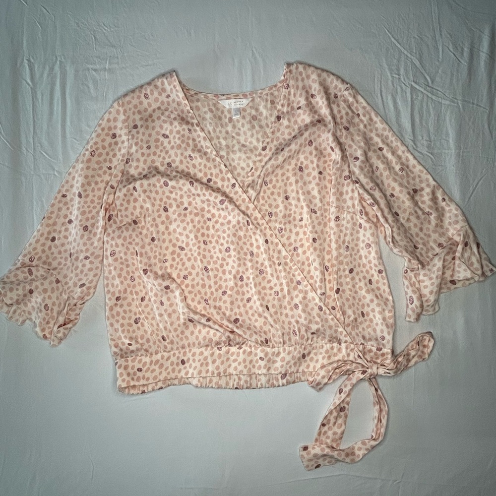 LC‎ Lauren Conrad Blush Polka Dot Wrap Blouse
